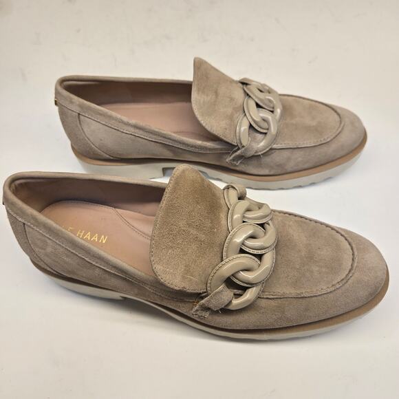 Cole Haan Grand 360 Size 9.5 Tan Suede Geneva Chain Loafer Flats with Lug Soles - Picture 2 of 10